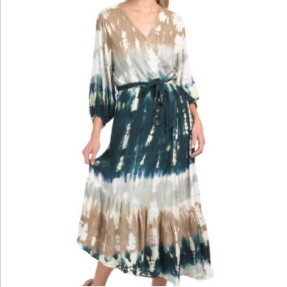 Young Fabulous & Broke Jillian Faux Wrap Asymmetrical Tie Dye Midi Dress Medium